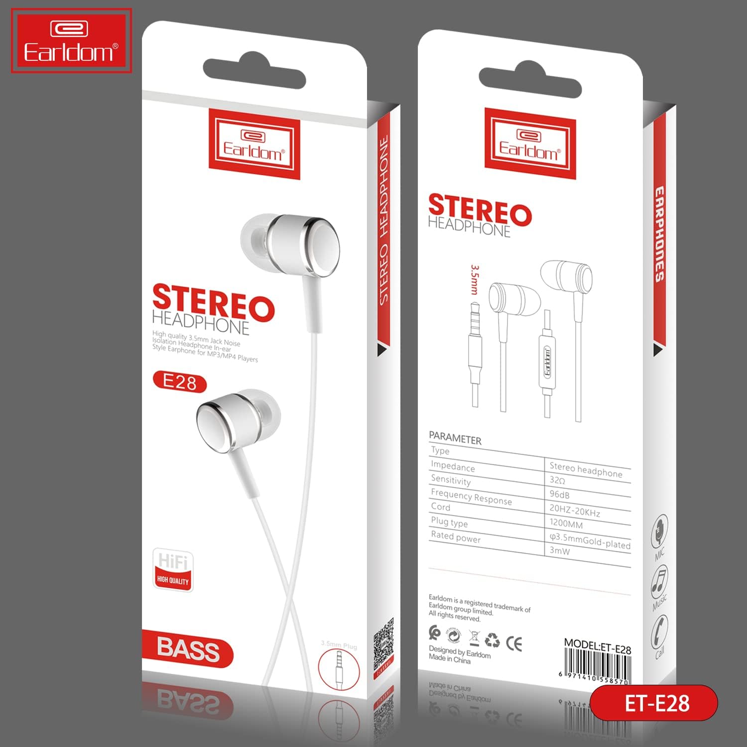 Earldom 3.5mm Wired Earphones E28 White